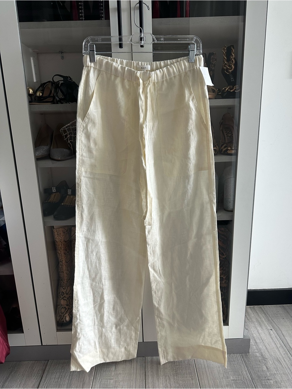 A.L.C. Cream light butter linen style Revolve FRWD drawstring wide leg Pants